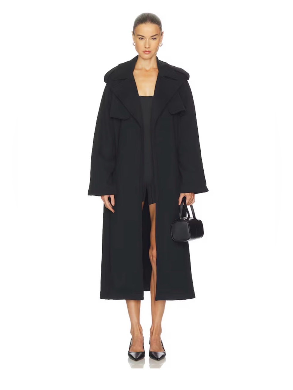 SKIMS Boyfriend Fleece Trench Coat Black Size Large NWT Retail $248
